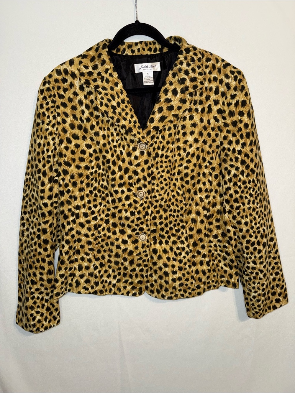 Judith Hart Collection 3 Button Blazer Leopard/Cheetah Padded Shoulder Size 16